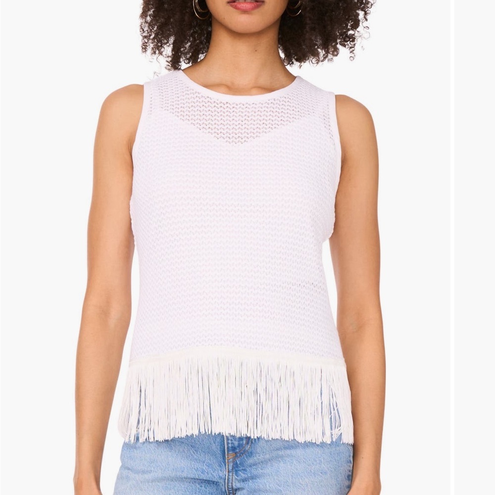 1.STATE ⭐️NEW⭐️ Open Stitch FringeTank
Size Small
ULTRA WHITE